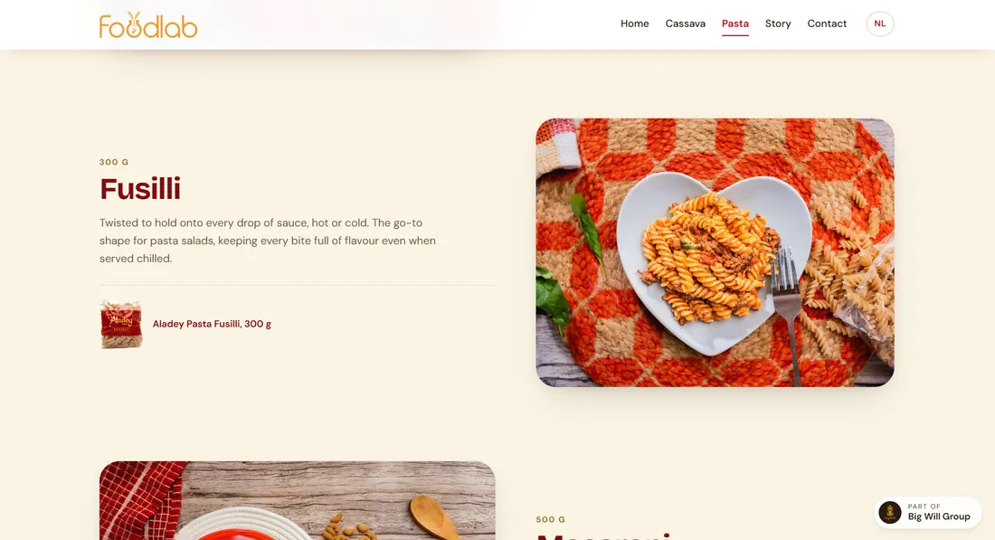 Aladey Fusilli on the pasta page, plated and described