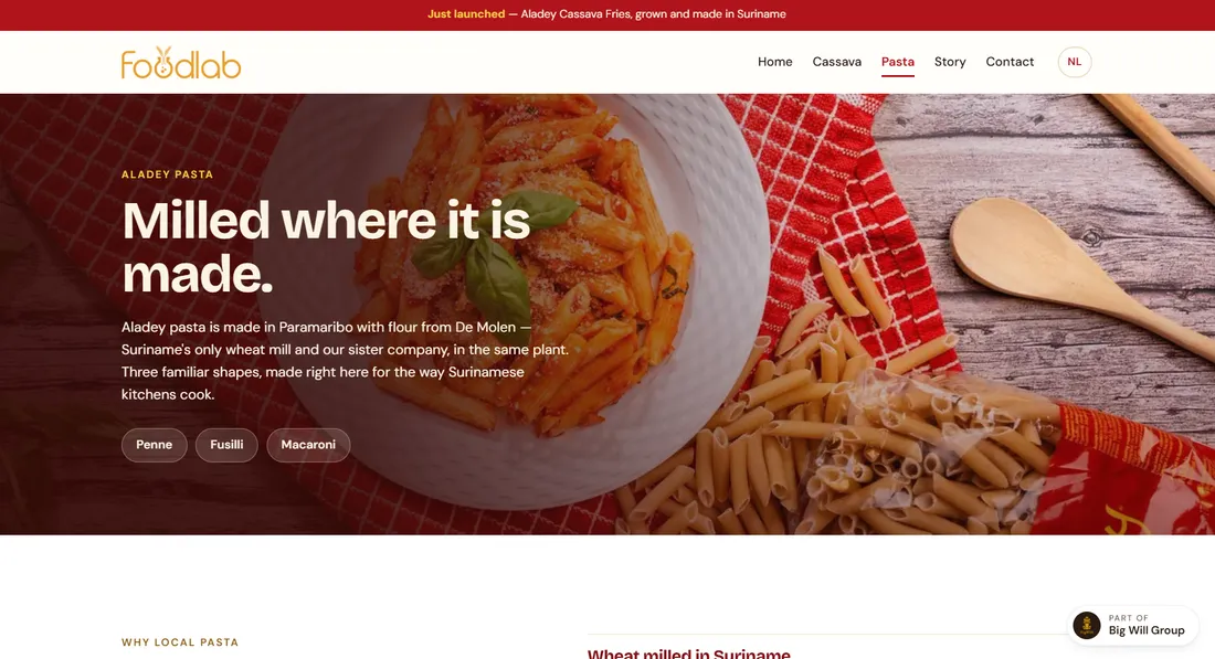 The pasta page landing section: there is pasta from this plant too