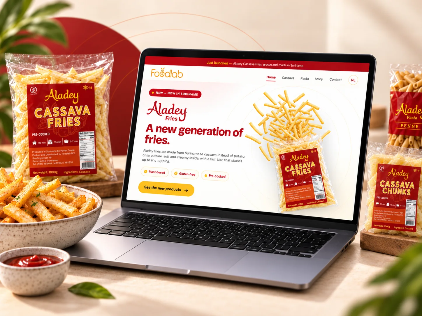 The Foodlab website showing the Aladey cassava range
