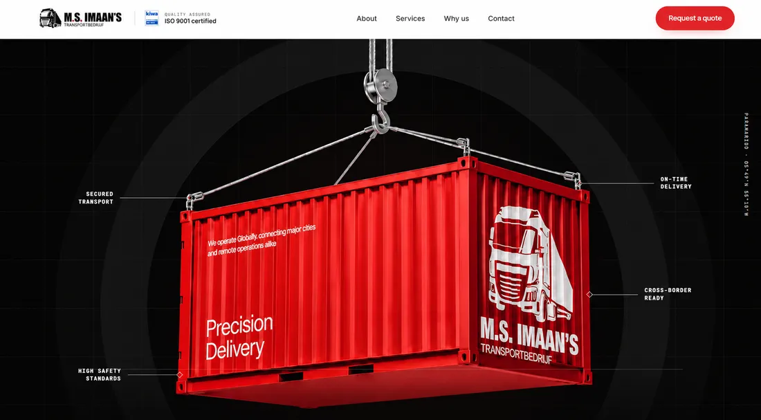 Creative section: a full-width fleet photograph with a call to plan a shipment