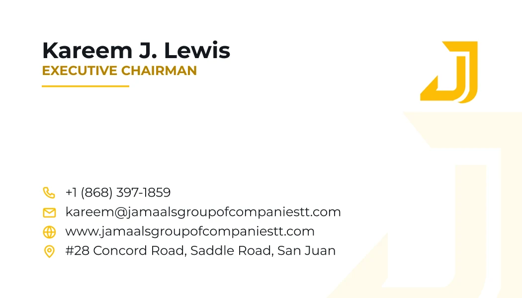 Jamaal's Group of Companies business card, back
