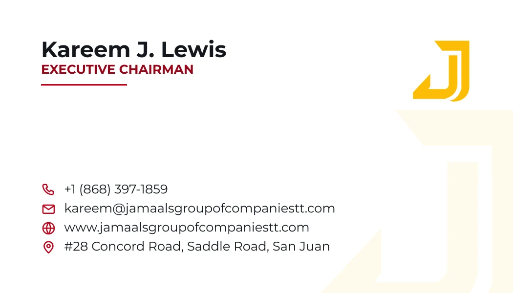 Jamaal's Hardware business card, back