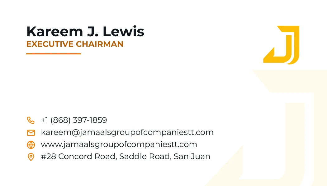Jamaal's Industrial business card, back