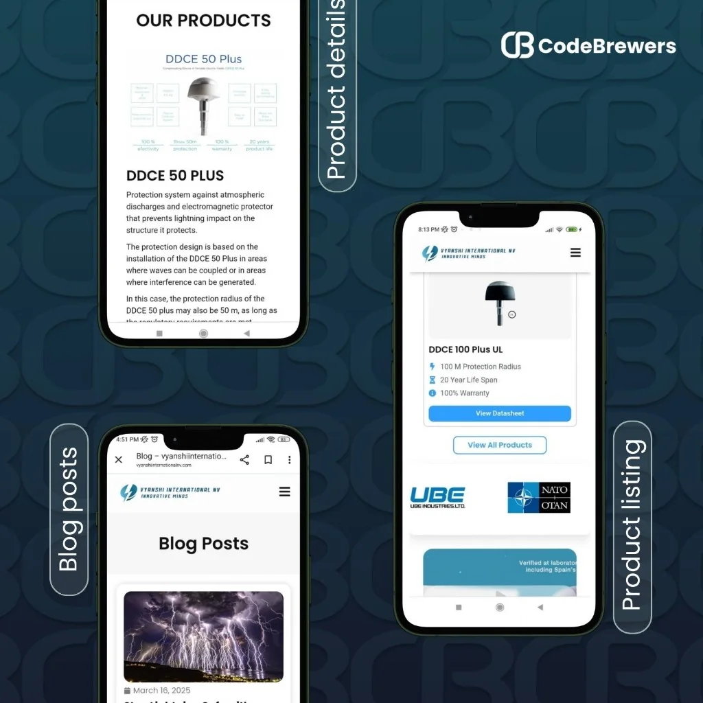 Vyanshi International mobile website mockups